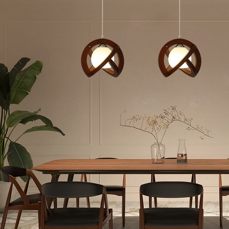 Rustic Modern Japanese Wabi Sabi Wood Glass LED Pendant Light for Minimalist Home Decor