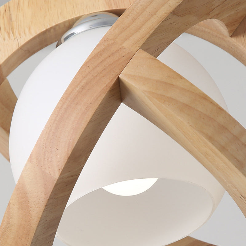 Rustic Modern Japanese Wabi Sabi Wood Glass LED Pendant Light for Minimalist Home Decor