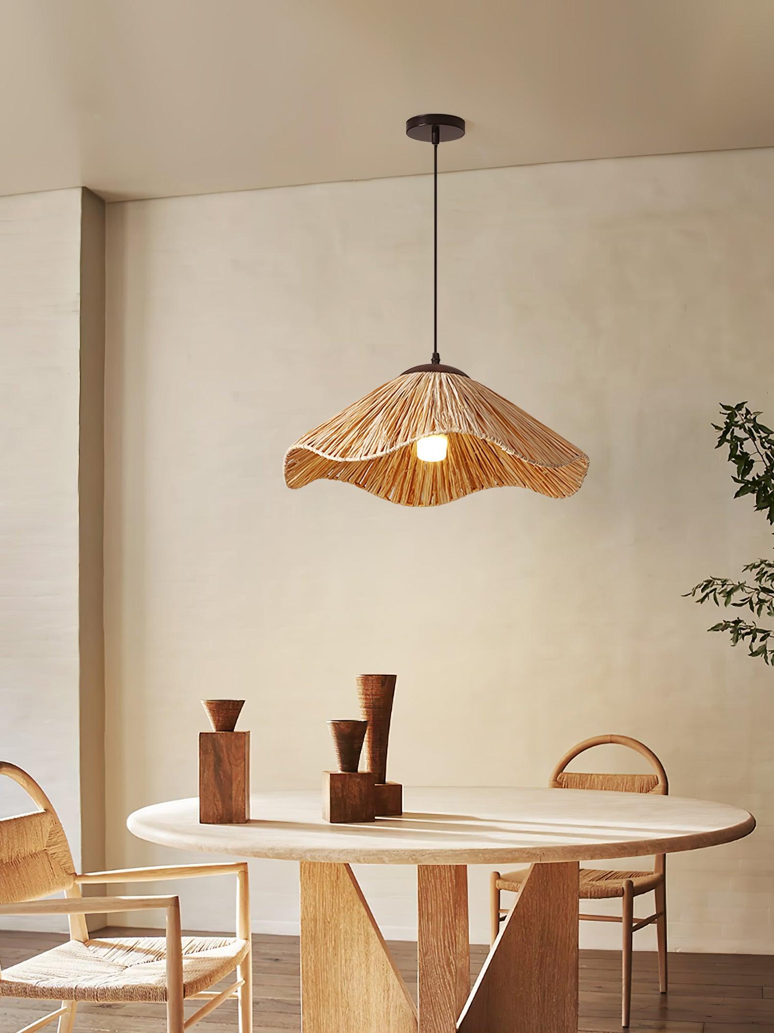 Rustic Natural Straw Handwoven Pendant Light for Coastal and Boho Home Decor