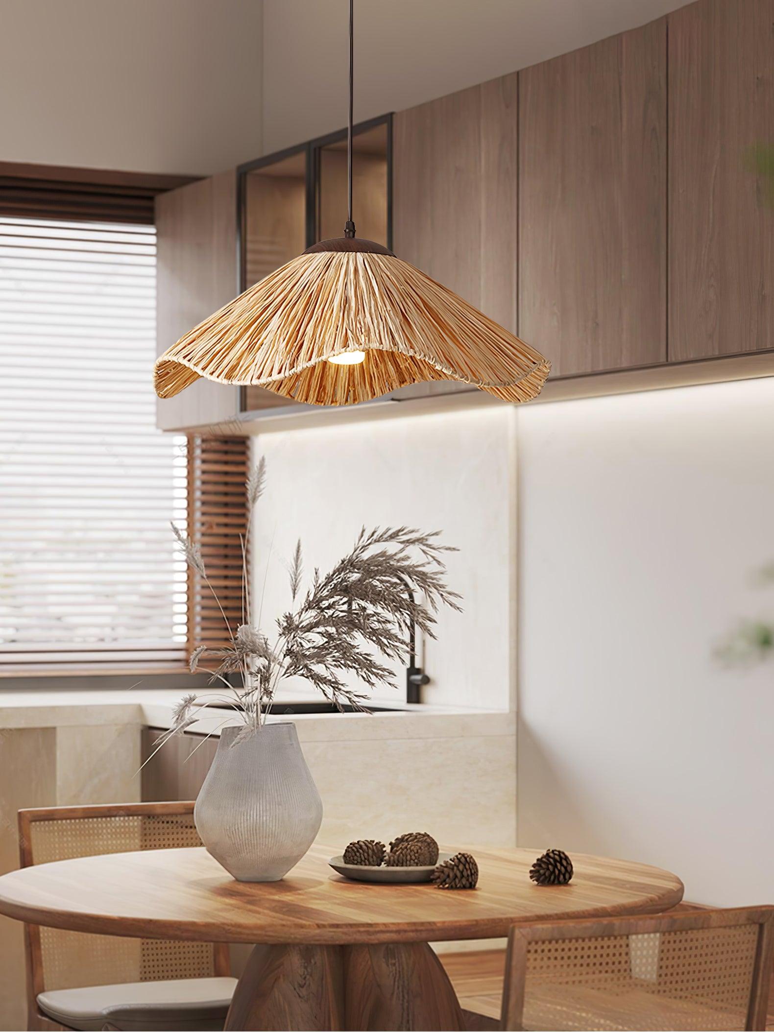 Rustic Natural Straw Handwoven Pendant Light for Coastal and Boho Home Decor