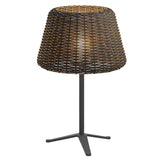 Rustic Outdoor Rattan Table Lamp IP65 Waterproof Wicker Shade with Black Stainless Steel Base