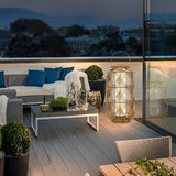 Rustic PE Rattan Portable Solar Powered Floor Lamp for Outdoor Patios and Gardens Warm White LED