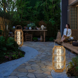 Rustic PE Rattan Portable Solar Powered Floor Lamp for Outdoor Patios and Gardens Warm White LED