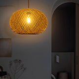 Rustic Round Bamboo Rattan Pendant Light Handmade Woven Hanging Chandelier