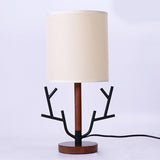 Rustic Tree Branch Table Lamp 16 Inch Vintage Wood Style Desk Light with Fabric Drum Shade US Plug