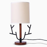 Rustic Tree Branch Table Lamp 16 Inch Vintage Wood Style Desk Light with Fabric Drum Shade US Plug