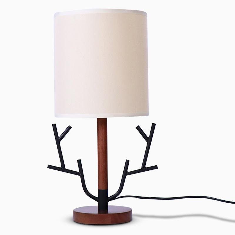 Rustic Tree Branch Table Lamp 16 Inch Vintage Wood Style Desk Light with Fabric Drum Shade US Plug