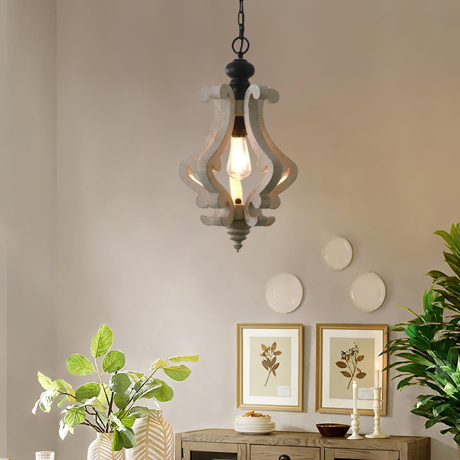 Rustic Wood and Metal Pendant Light Vintage Farmhouse Droplight Chandelier