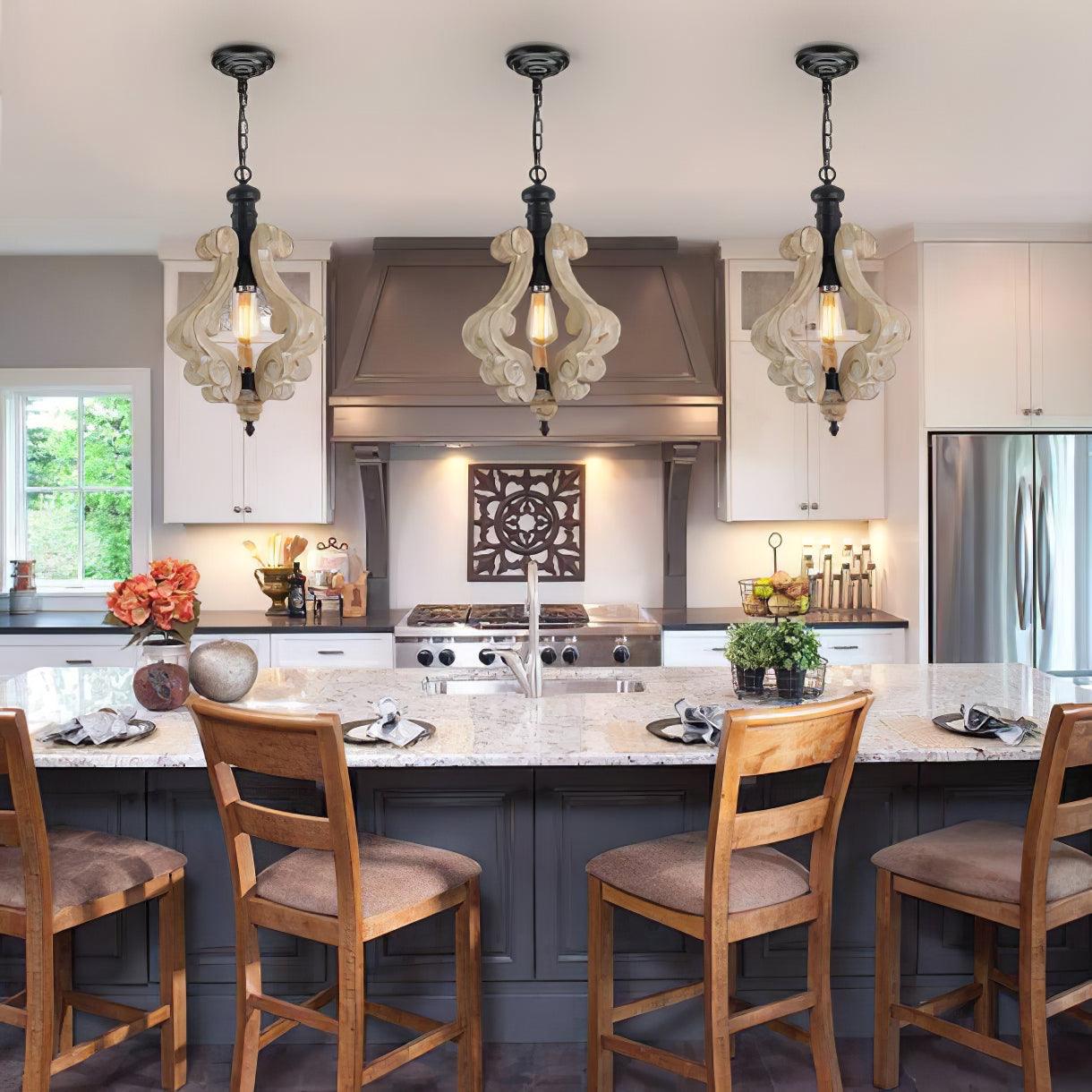 Rustic Wood and Metal Pendant Light Vintage Farmhouse Droplight Chandelier