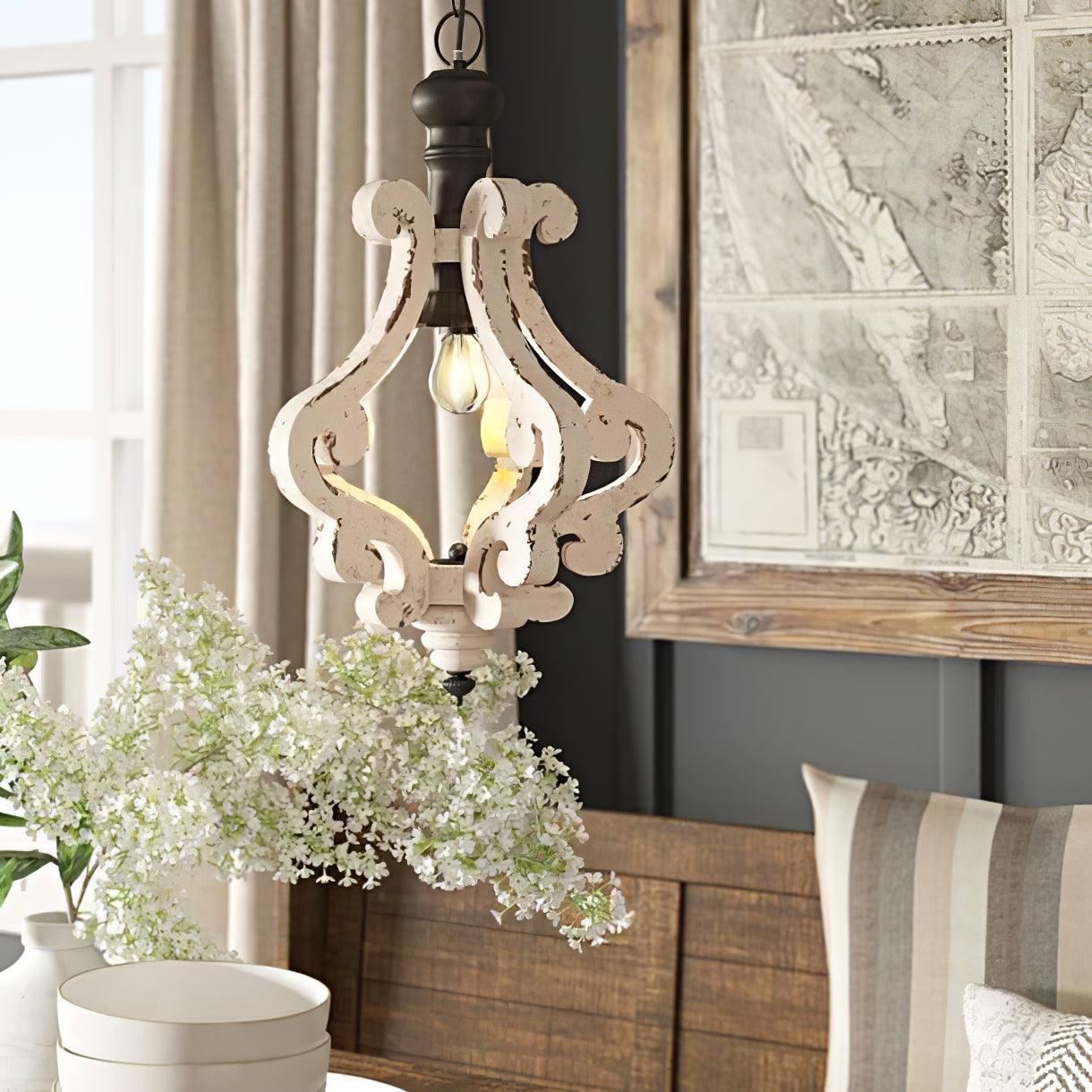 Rustic Wood and Metal Pendant Light Vintage Farmhouse Droplight Chandelier