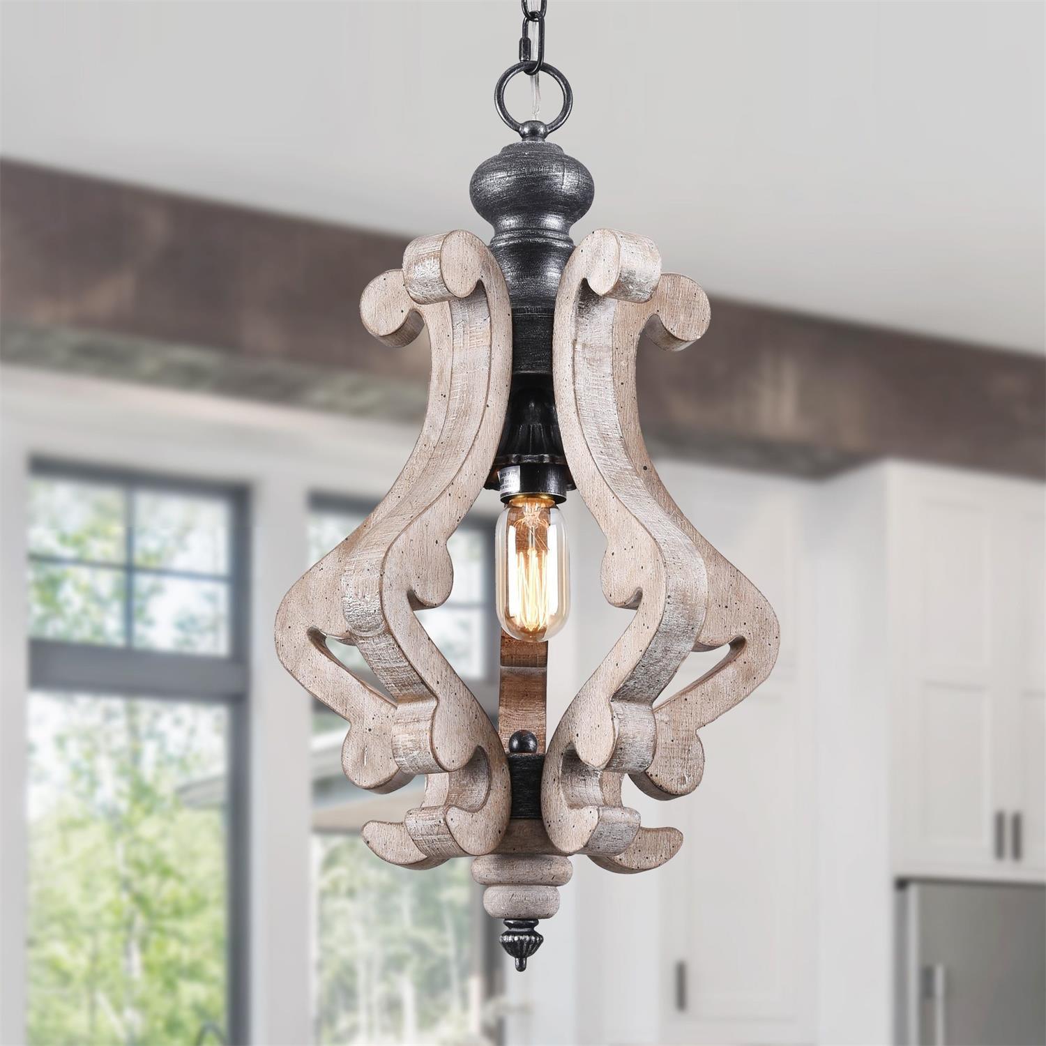 Rustic Wood and Metal Pendant Light Vintage Farmhouse Droplight Chandelier