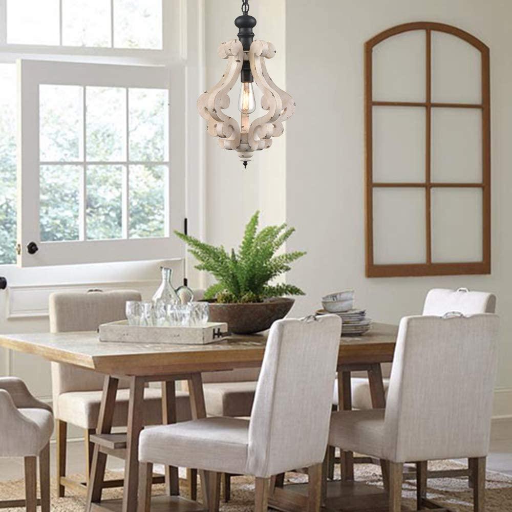 Rustic Wood and Metal Pendant Light Vintage Farmhouse Droplight Chandelier