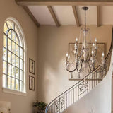 Rustic Wooden Bead Candle Style Gasolier Chandelier for Farmhouse Living Rooms