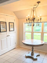 Rustic Wooden Bead Candle Style Gasolier Chandelier for Farmhouse Living Rooms