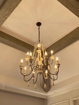 Rustic Wooden Bead Candle Style Gasolier Chandelier for Farmhouse Living Rooms