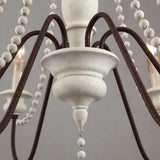 Rustic Wooden Bead Candle Style Gasolier Chandelier for Farmhouse Living Rooms