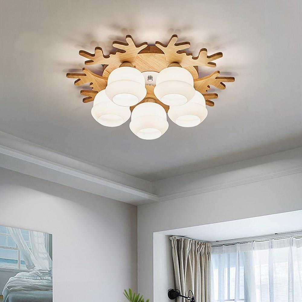 Modern Bamboo Globe Cluster Flush Mount Ceiling Light for Bedroom Living Room 3 5 7 Light