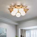 Modern Bamboo Globe Cluster Flush Mount Ceiling Light for Bedroom Living Room 3 5 7 Light