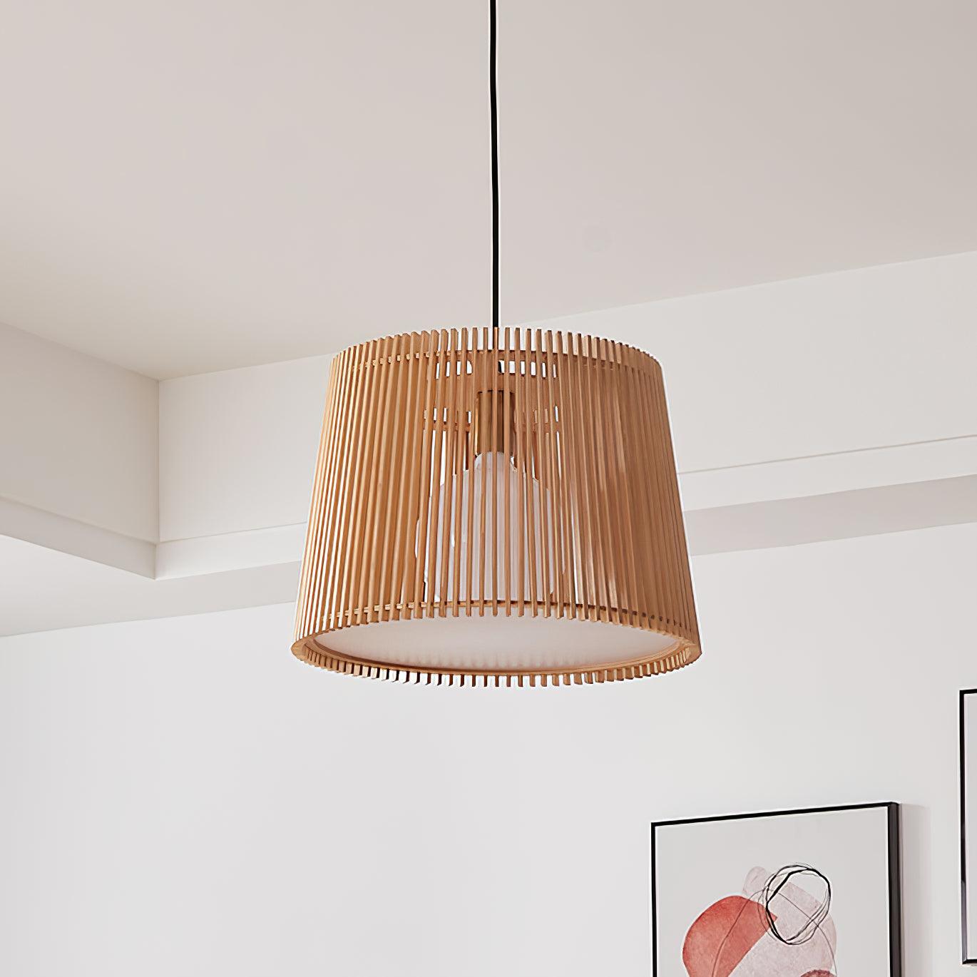 Samantha Wood Slat Pendant Light Natural Wooden Hanging Chandelier for Living Room and Dining Area