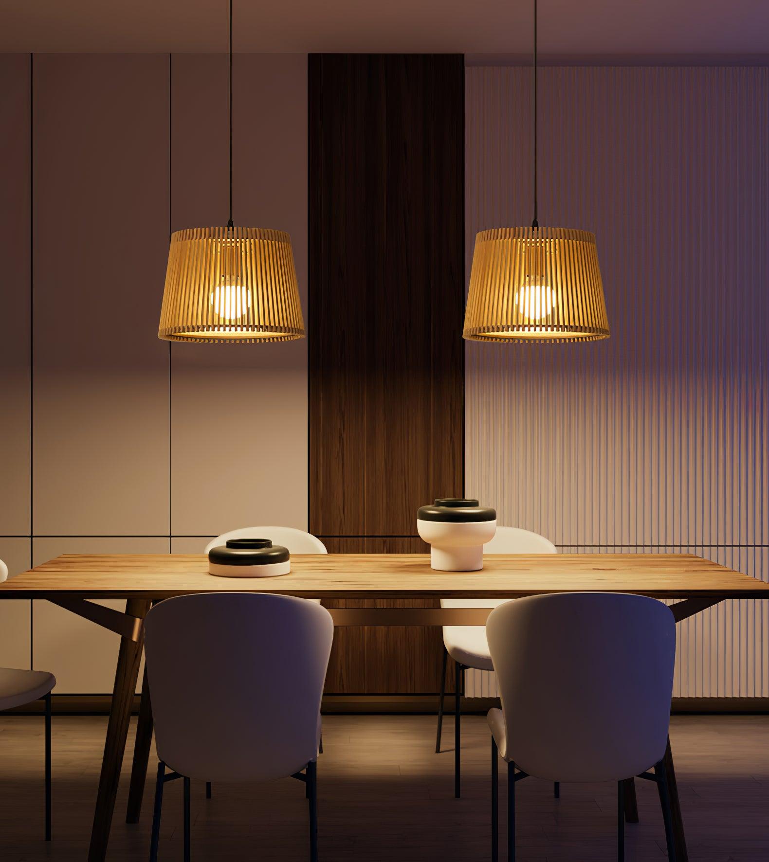 Samantha Wood Slat Pendant Light Natural Wooden Hanging Chandelier for Living Room and Dining Area