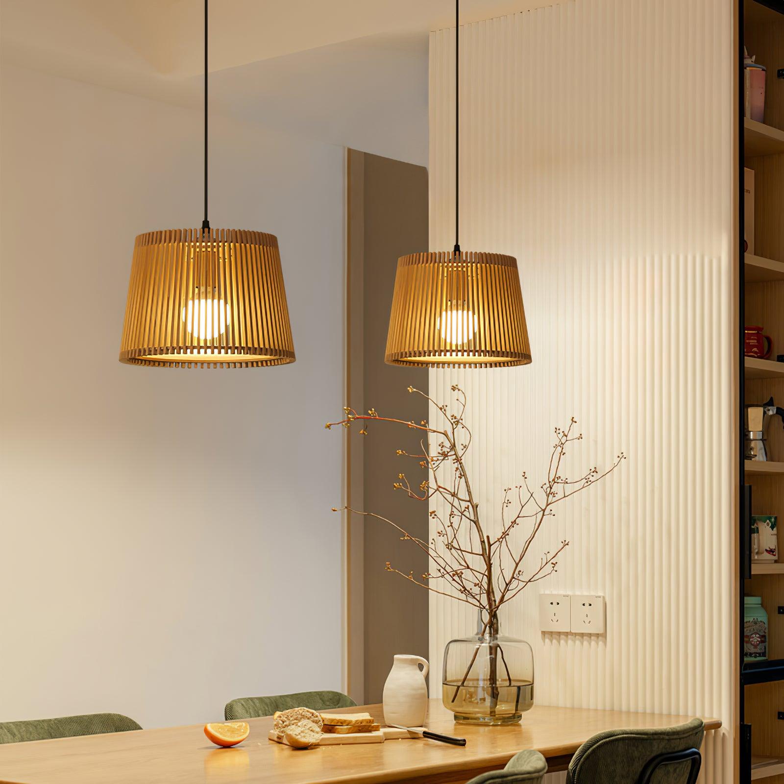 Samantha Wood Slat Pendant Light Natural Wooden Hanging Chandelier for Living Room and Dining Area