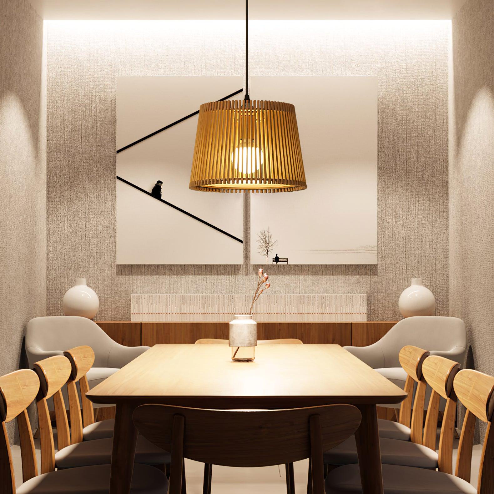 Samantha Wood Slat Pendant Light Natural Wooden Hanging Chandelier for Living Room and Dining Area