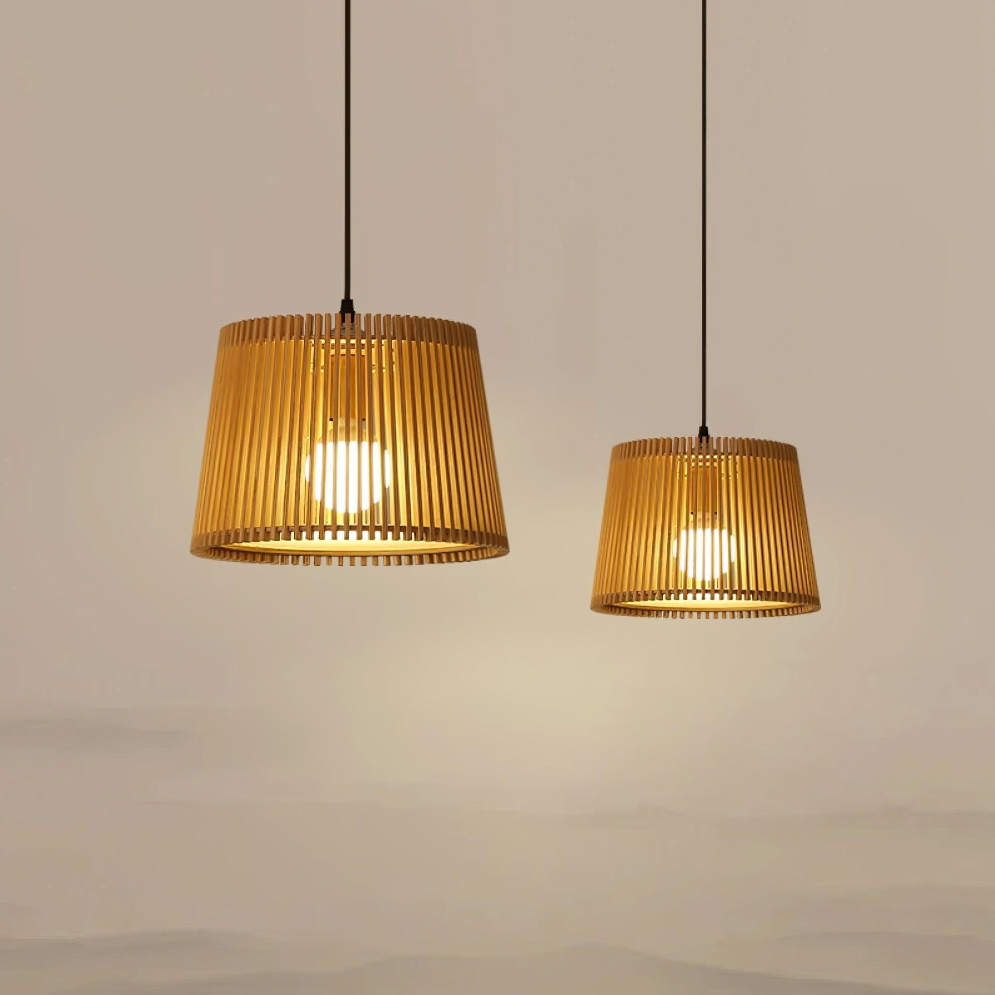 Samantha Wood Slat Pendant Light Natural Wooden Hanging Chandelier for Living Room and Dining Area