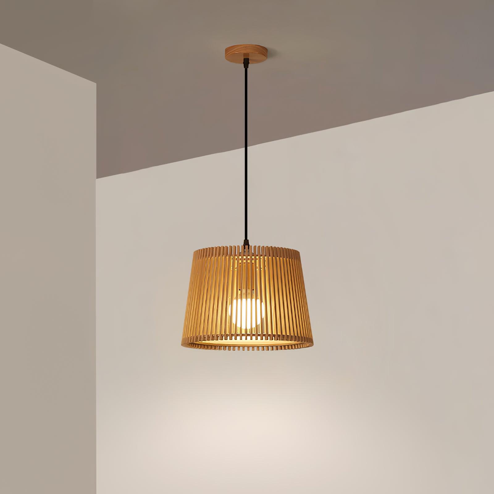 Samantha Wood Slat Pendant Light Natural Wooden Hanging Chandelier for Living Room and Dining Area