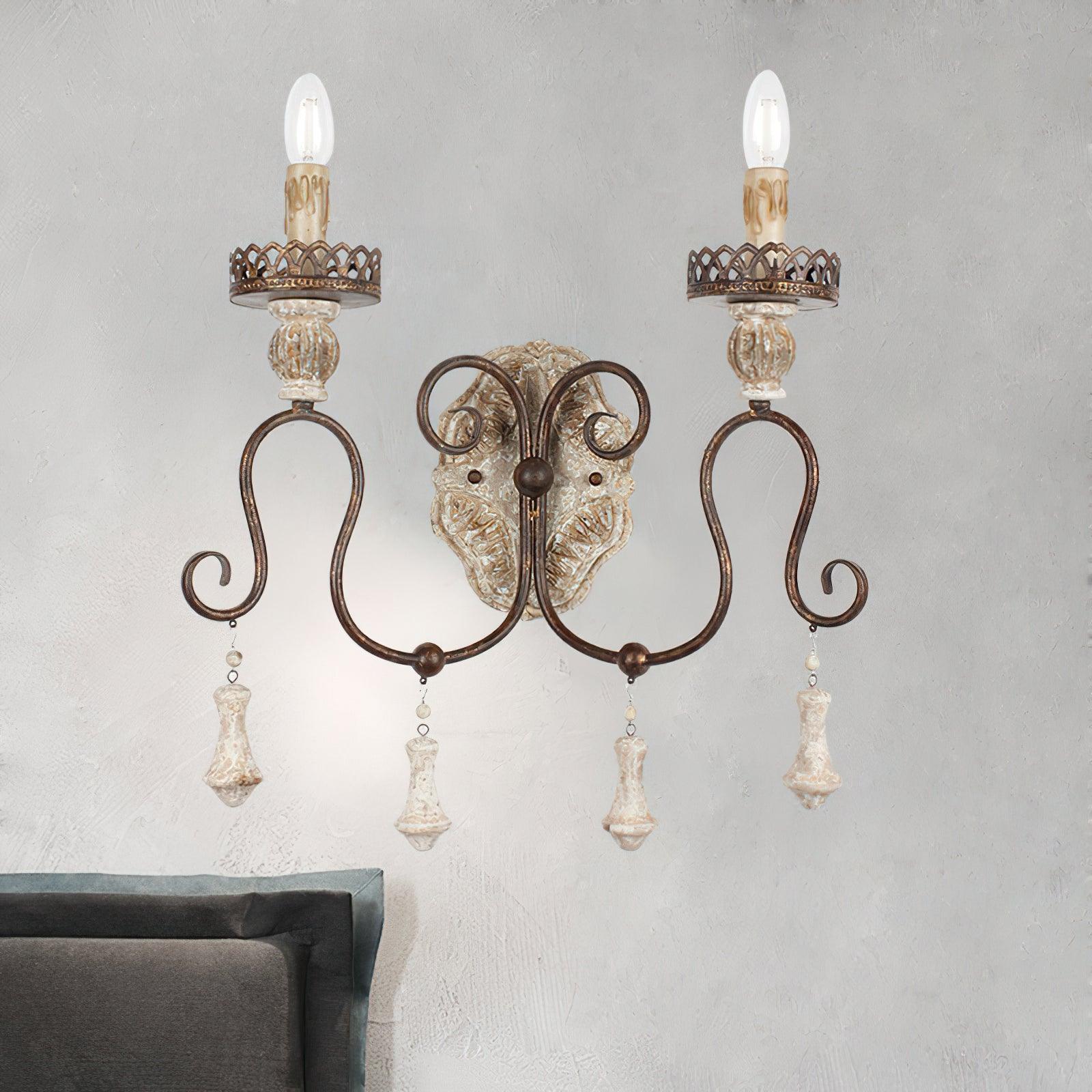 Santa Trinita Vintage Aged Silver Leaf Hand Carved Wood Wall Sconce Light Fixture Set of 2