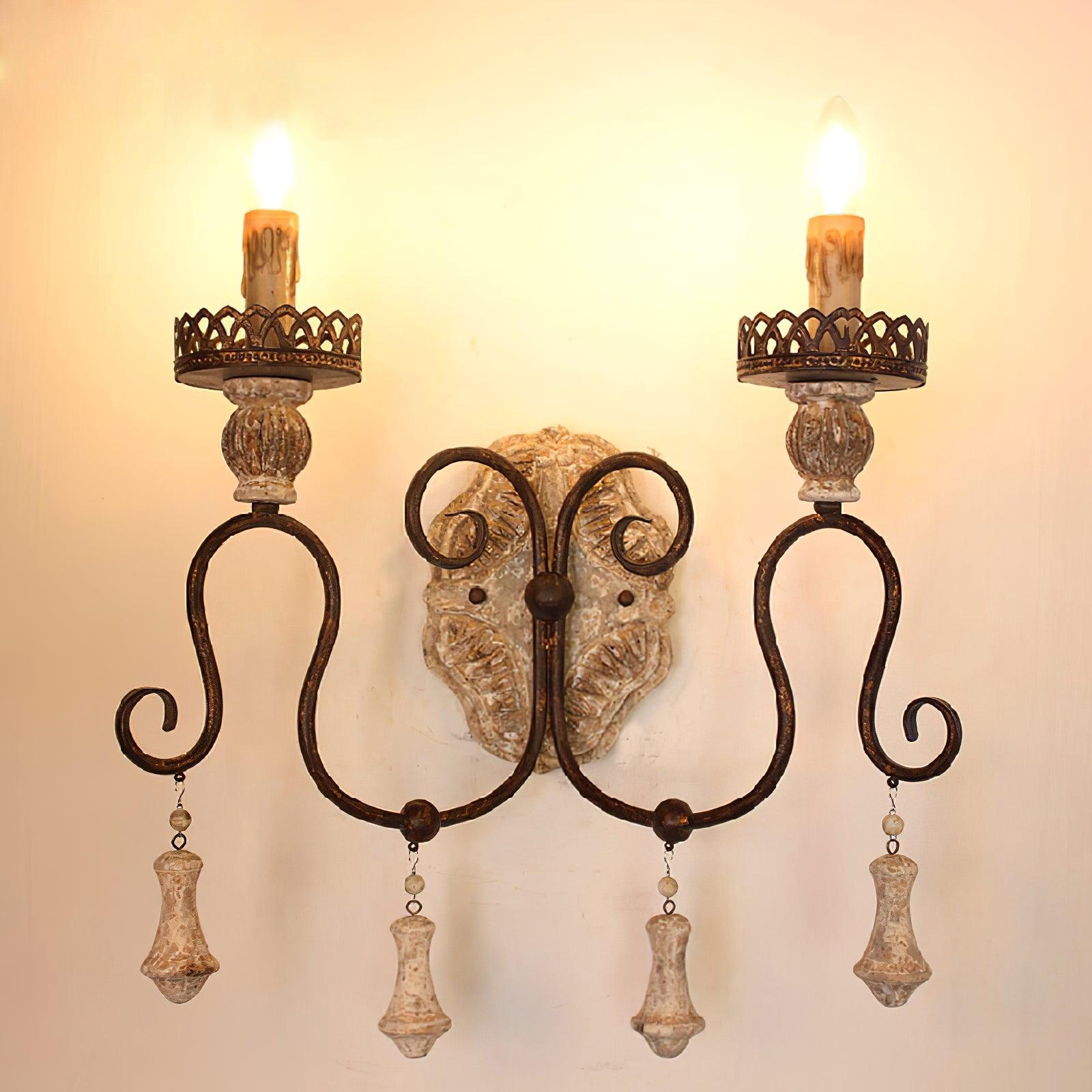 Santa Trinita Vintage Aged Silver Leaf Hand Carved Wood Wall Sconce Light Fixture Set of 2