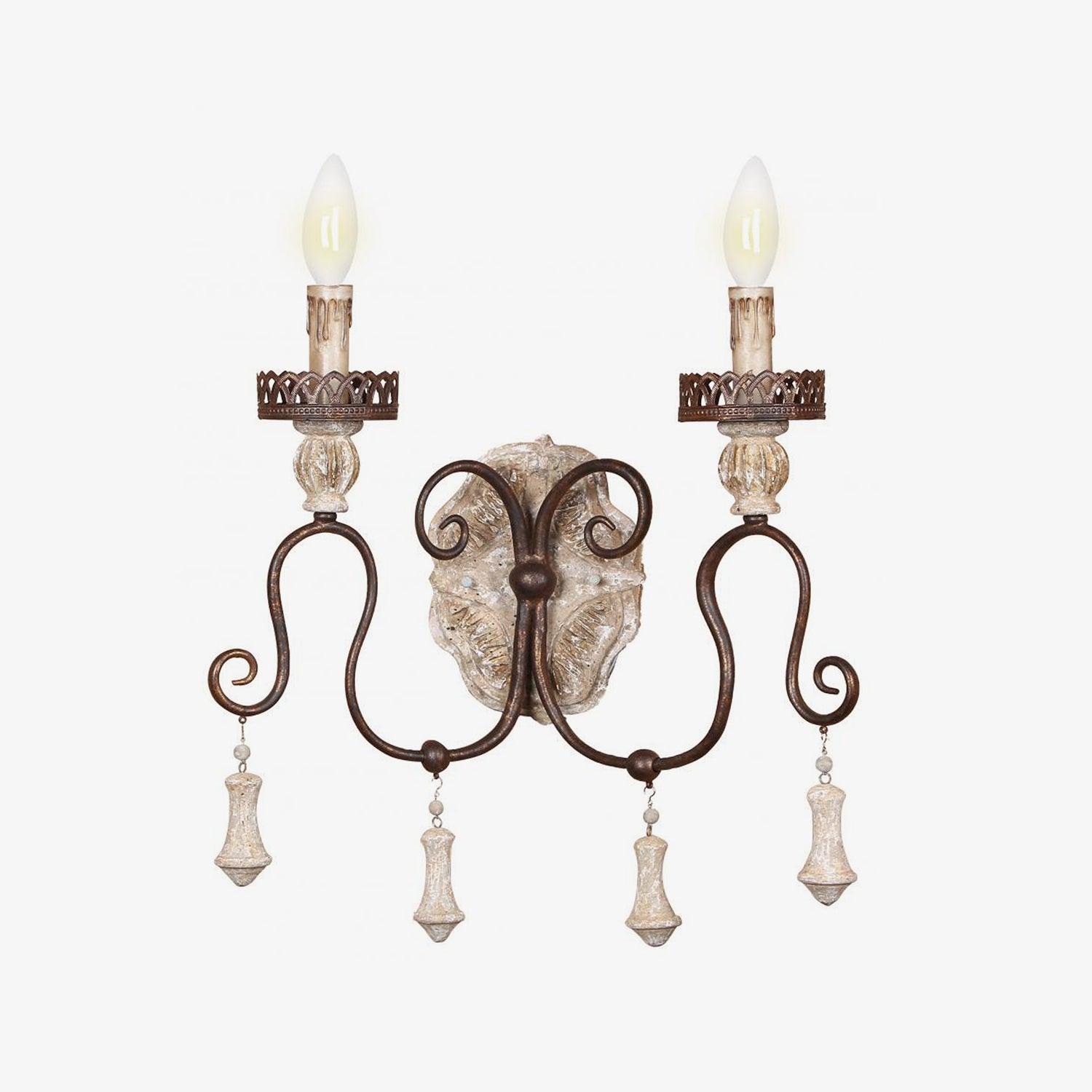 Santa Trinita Vintage Aged Silver Leaf Hand Carved Wood Wall Sconce Light Fixture Set of 2