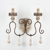 Santa Trinita Vintage Aged Silver Leaf Hand Carved Wood Wall Sconce Light Fixture Set of 2