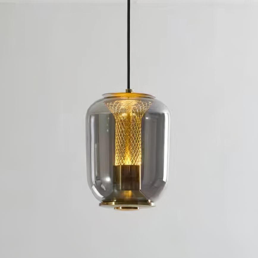 Savannah Smoke Gray Glass Pendant Light with Gold Finish Integrated LED Ceiling Hanging Lamp