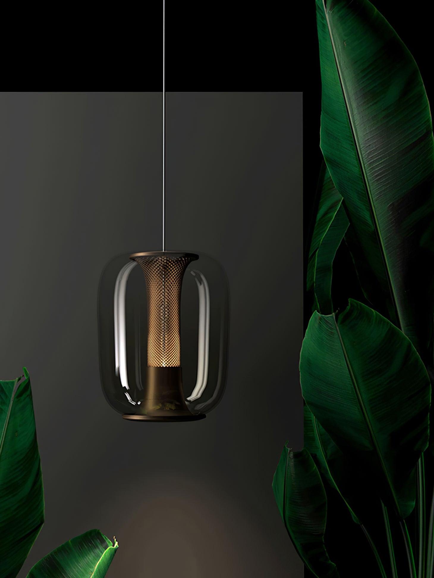 Savannah Smoke Gray Glass Pendant Light with Gold Finish Integrated LED Ceiling Hanging Lamp