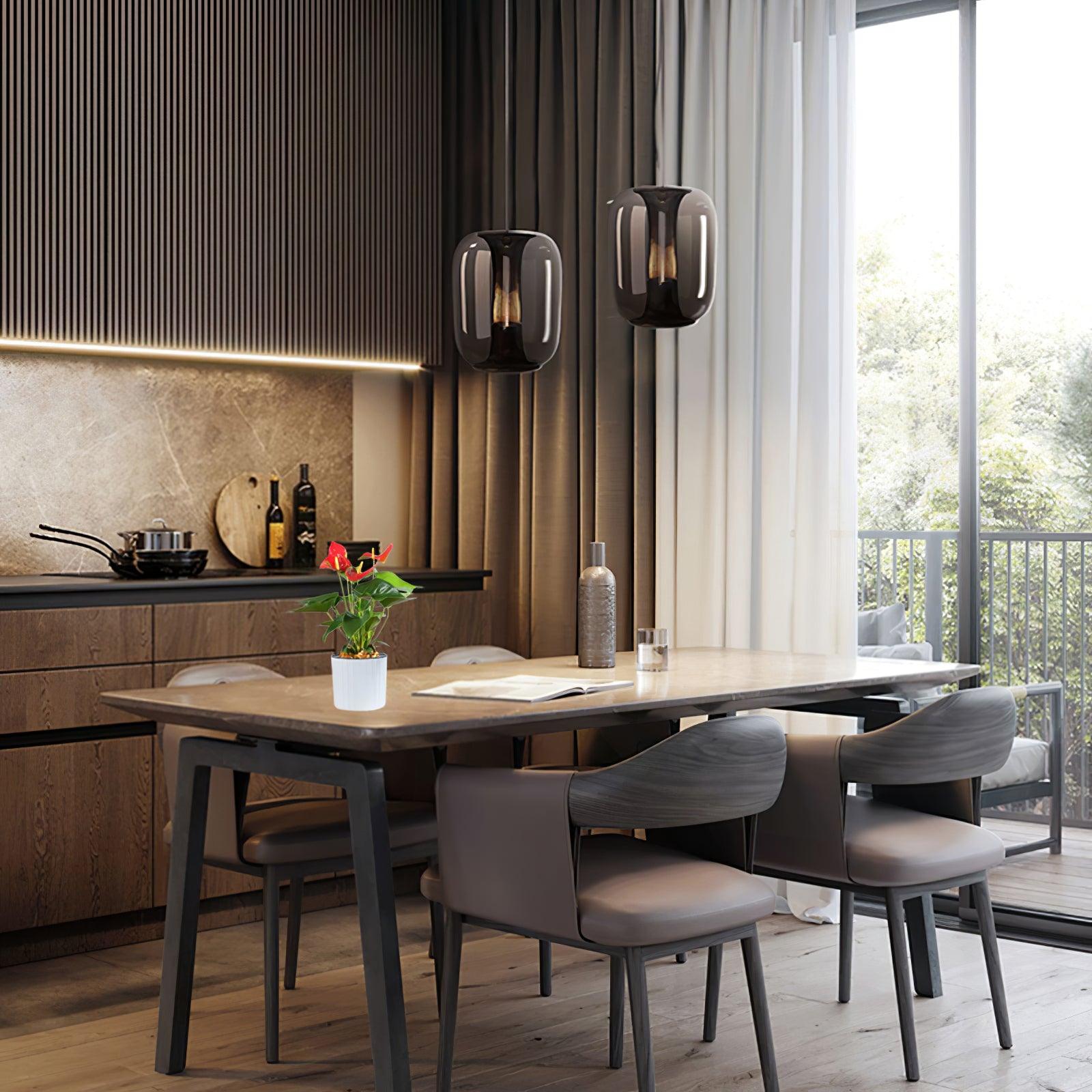 Savannah Smoke Gray Glass Pendant Light with Gold Finish Integrated LED Ceiling Hanging Lamp