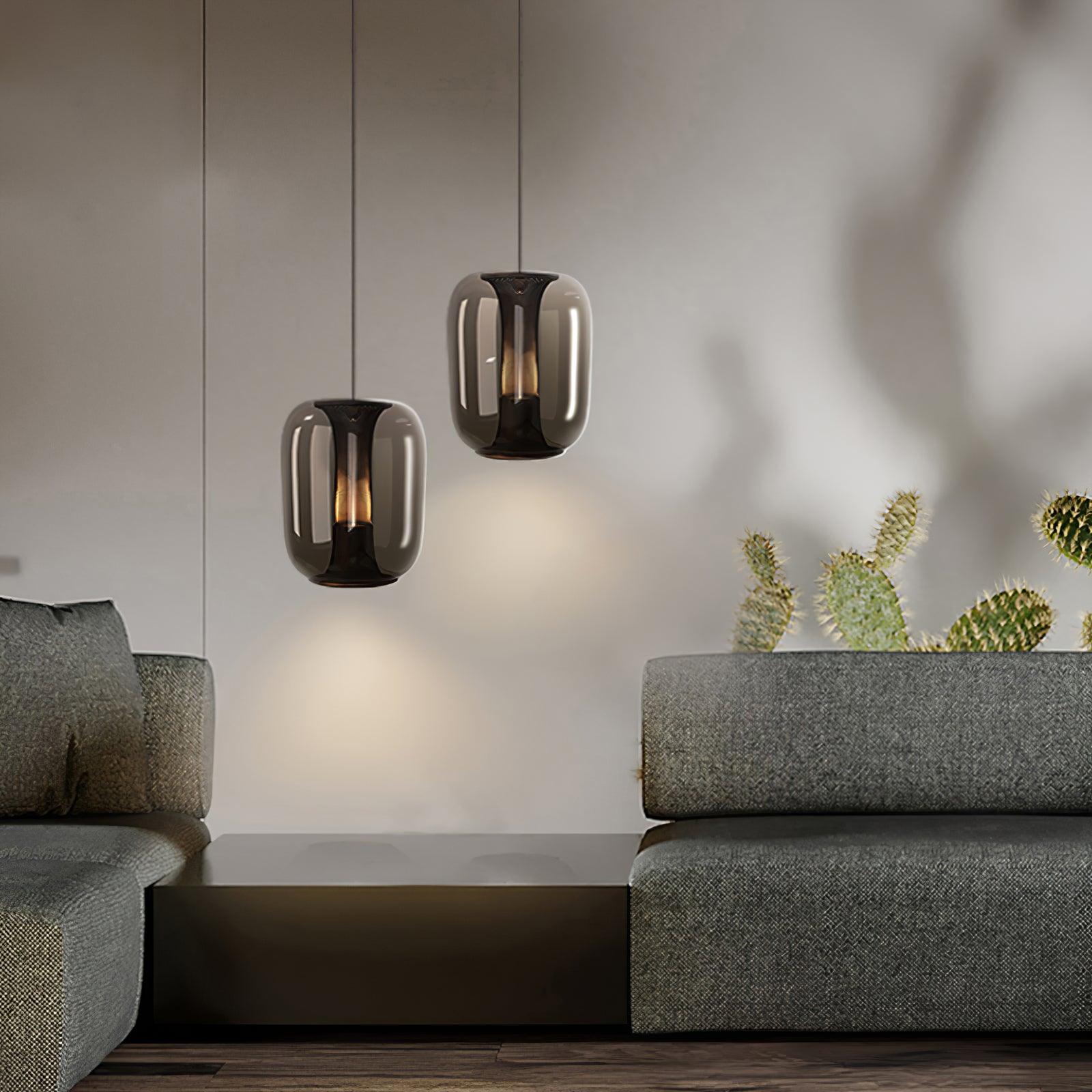 Savannah Smoke Gray Glass Pendant Light with Gold Finish Integrated LED Ceiling Hanging Lamp