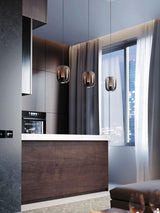 Savannah Smoke Gray Glass Pendant Light with Gold Finish Integrated LED Ceiling Hanging Lamp
