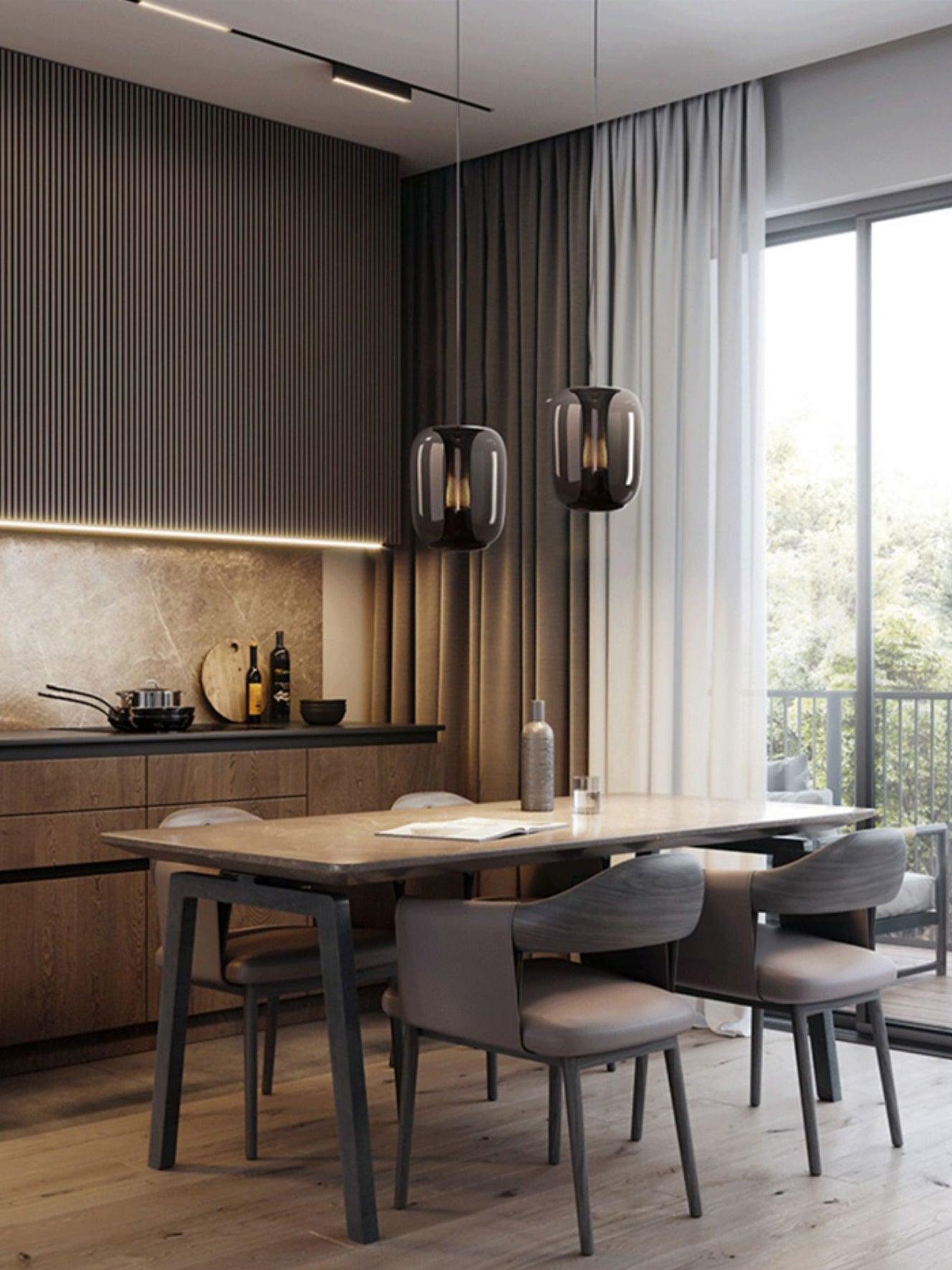 Savannah Smoke Gray Glass Pendant Light with Gold Finish Integrated LED Ceiling Hanging Lamp