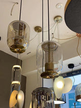 Savannah Smoke Gray Glass Pendant Light with Gold Finish Integrated LED Ceiling Hanging Lamp
