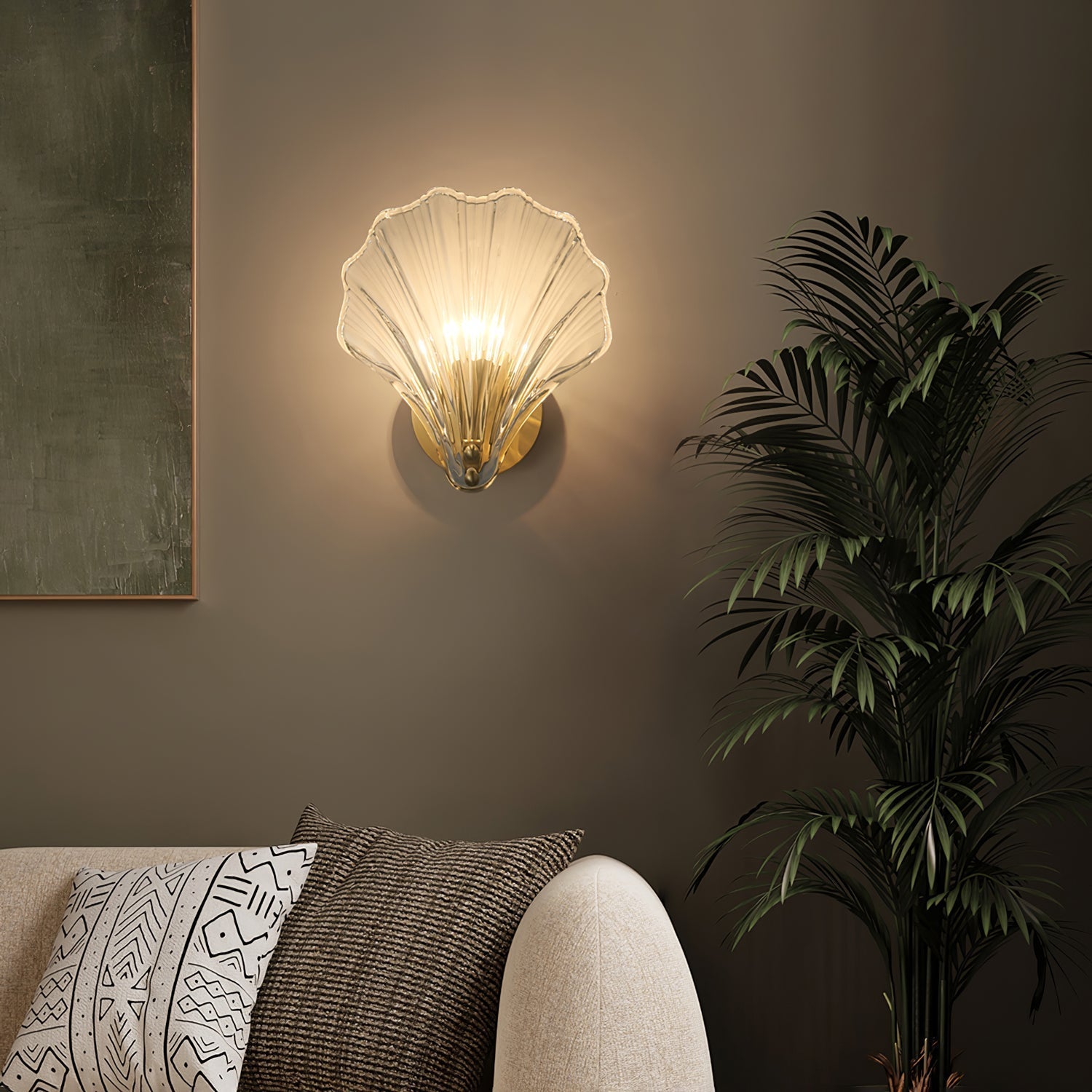 Scalloped Glass Shell Wall Sconce Set of 2 with Brass Finish for Indoor Lighting