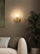 Scalloped Glass Shell Wall Sconce Set of 2 with Brass Finish for Indoor Lighting