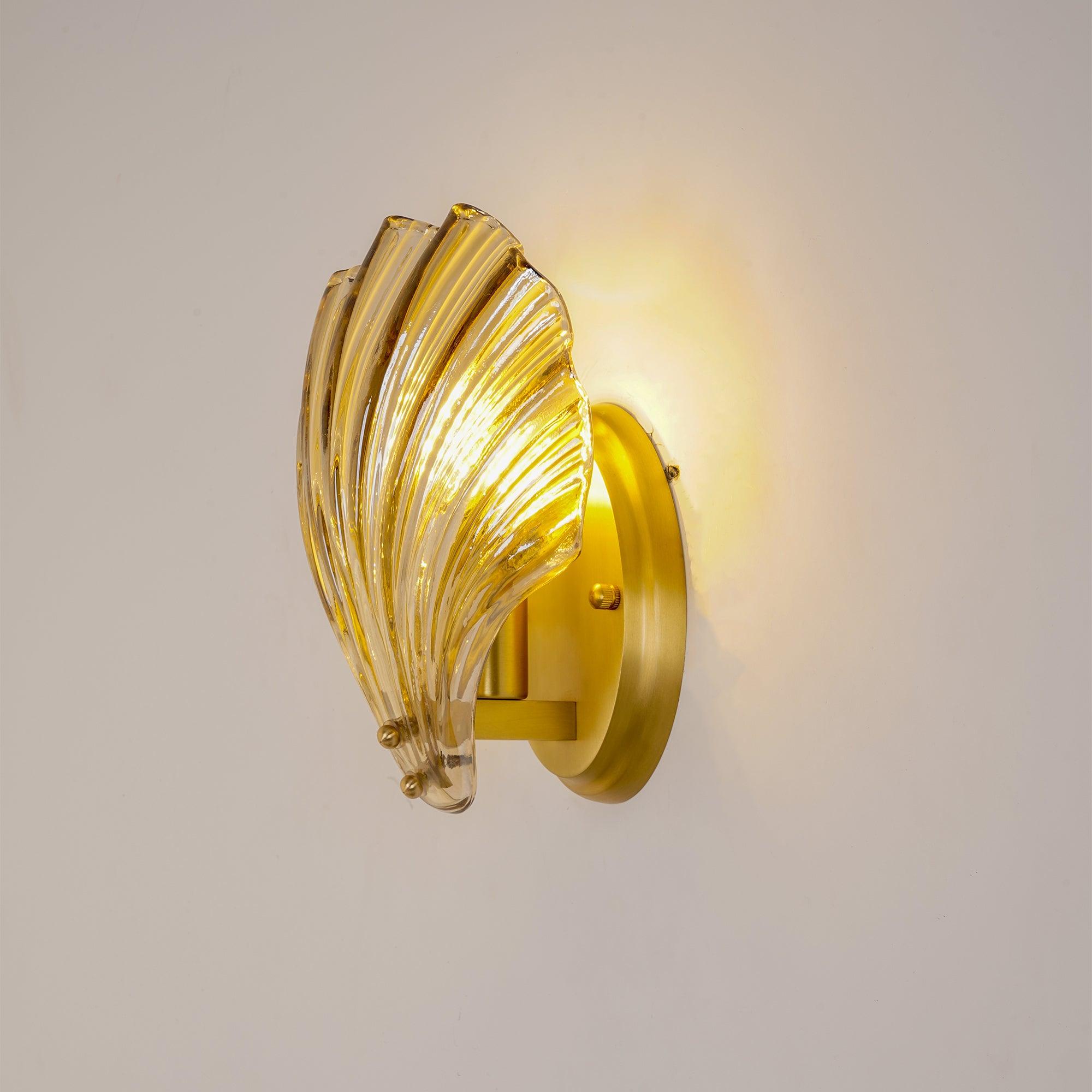 Scalloped Glass Shell Wall Sconce Set of 2 with Brass Finish for Indoor Lighting