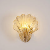 Scalloped Glass Shell Wall Sconce Set of 2 with Brass Finish for Indoor Lighting