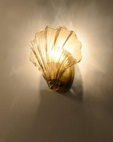 Scalloped Glass Shell Wall Sconce Set of 2 with Brass Finish for Indoor Lighting