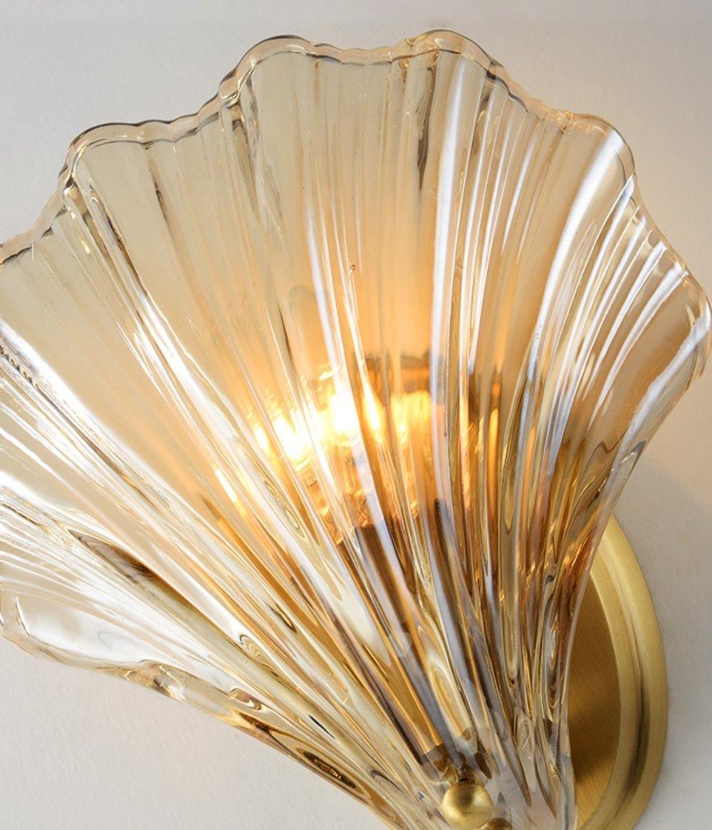Scalloped Glass Shell Wall Sconce Set of 2 with Brass Finish for Indoor Lighting