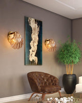 Scalloped Glass Shell Wall Sconce Set of 2 with Brass Finish for Indoor Lighting