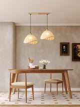 Scandi Sanna Fabric Pendant Lamp with Wood Accents Modern Interior Hanging Light