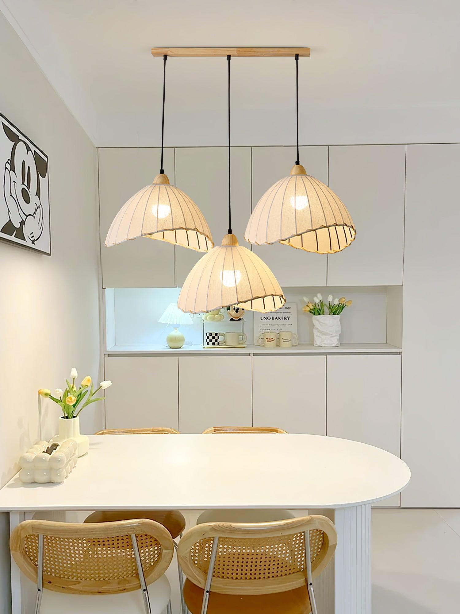 Scandi Sanna Fabric Pendant Lamp with Wood Accents Modern Interior Hanging Light