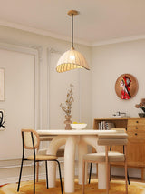 Scandi Sanna Fabric Pendant Lamp with Wood Accents Modern Interior Hanging Light