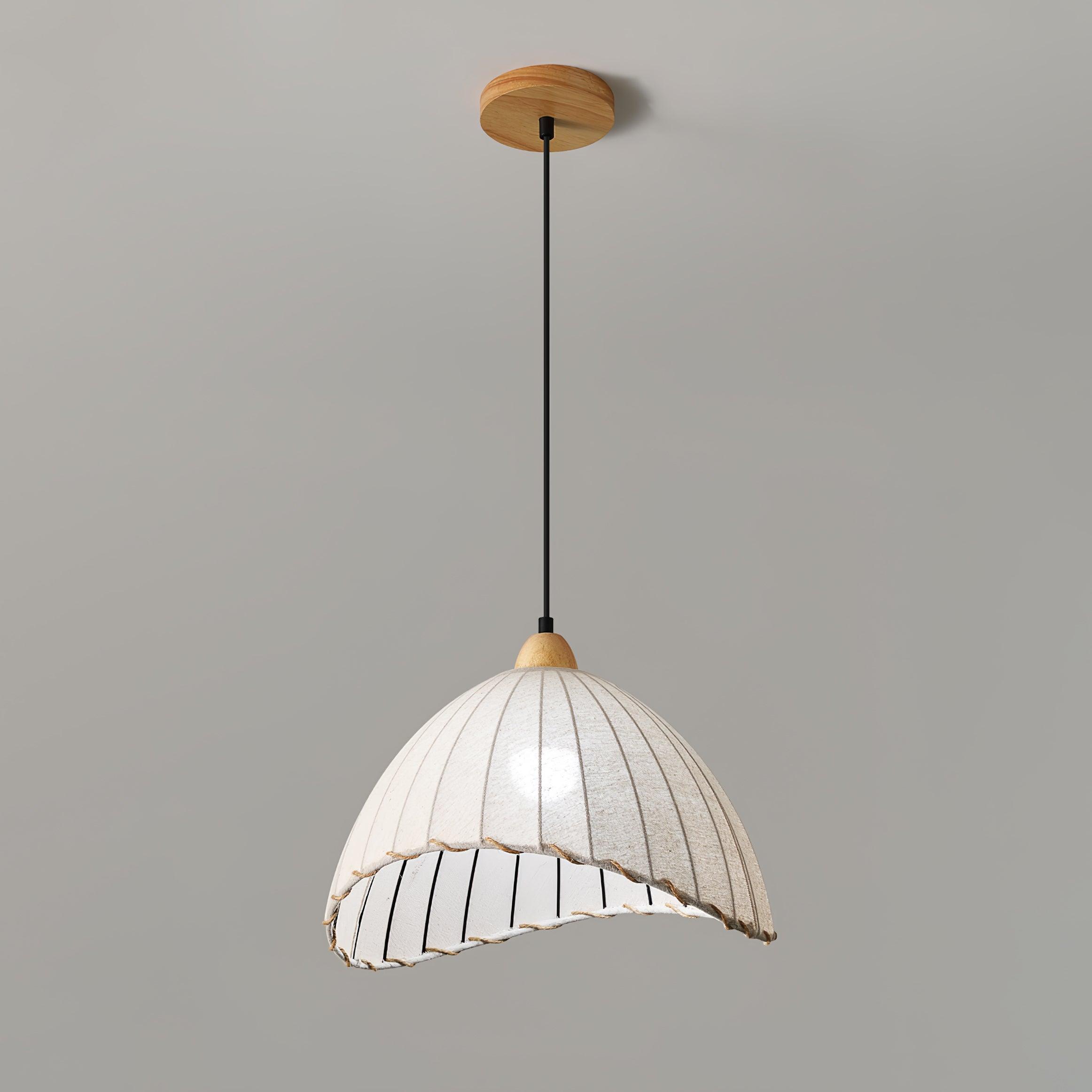 Scandi Sanna Fabric Pendant Lamp with Wood Accents Modern Interior Hanging Light